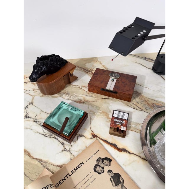 Mid-Century Italian Green Cut Glass and Leather Ashtray in the style of Fontana Arte, 1970s For Sale - Image 14 of 16