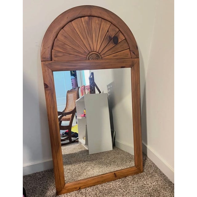 Contemporary Vintage 90s Ethan Allen Wood Fan Accent Mirror Rectangular For Sale - Image 3 of 6