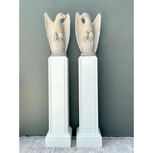 Sculpture Materials Vintage Cast Cement Eagle Statues - Pair For Sale - Image 7 of 12