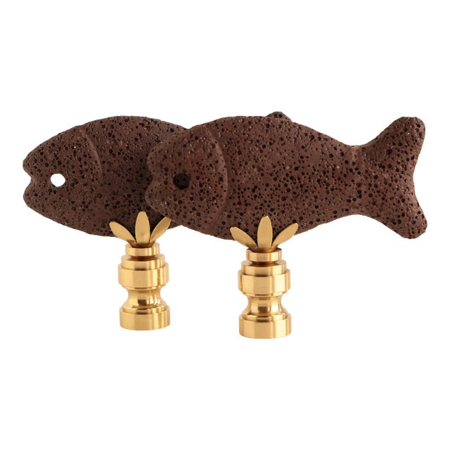 Pumice Fish Lamp Finials in Brown - a Pair For Sale