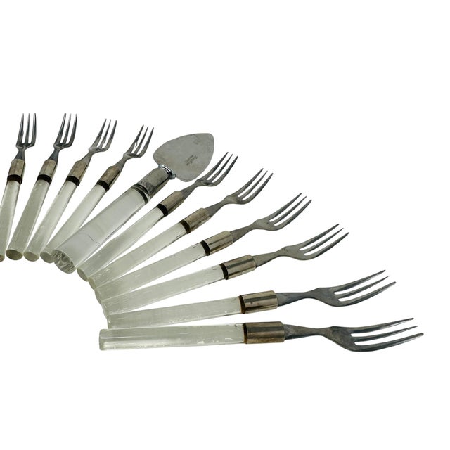 Transparent Vintage Frontier Forge Lucite Flatware Set of 13 | MCM Service for 12, Cake Forks and Server | Clear Acrylic Japan Retro For Sale - Image 8 of 13