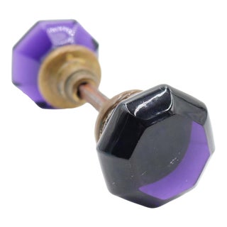 Pair of Vintage Octagon Dark Purple Glass Door Knobs For Sale