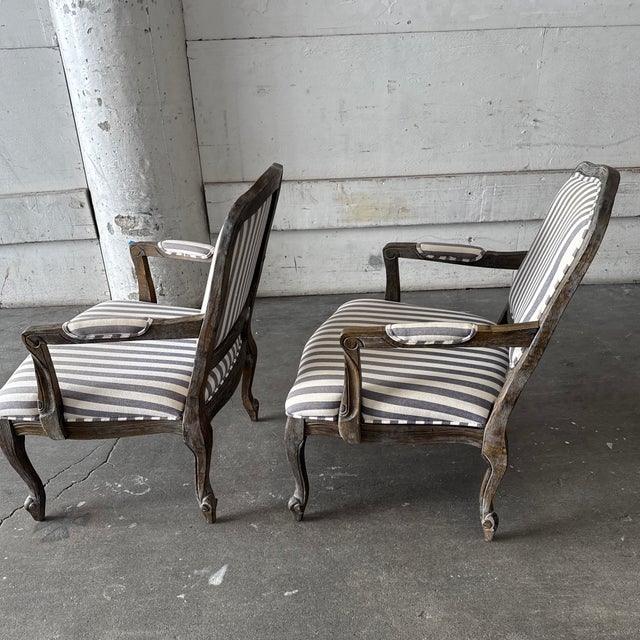 French Louis XV Style Striped Fauteuil Armchairs, Pair For Sale In San Francisco - Image 6 of 12