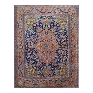 Antique Persian Tabriz Wool 10X13 Navy, Rose, Rust & Ivory Handmade Area Rug #1140102 For Sale