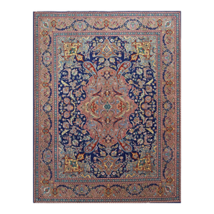 Antique Persian Tabriz Wool 10X13 Navy, Rose, Rust & Ivory Handmade Area Rug #1140102