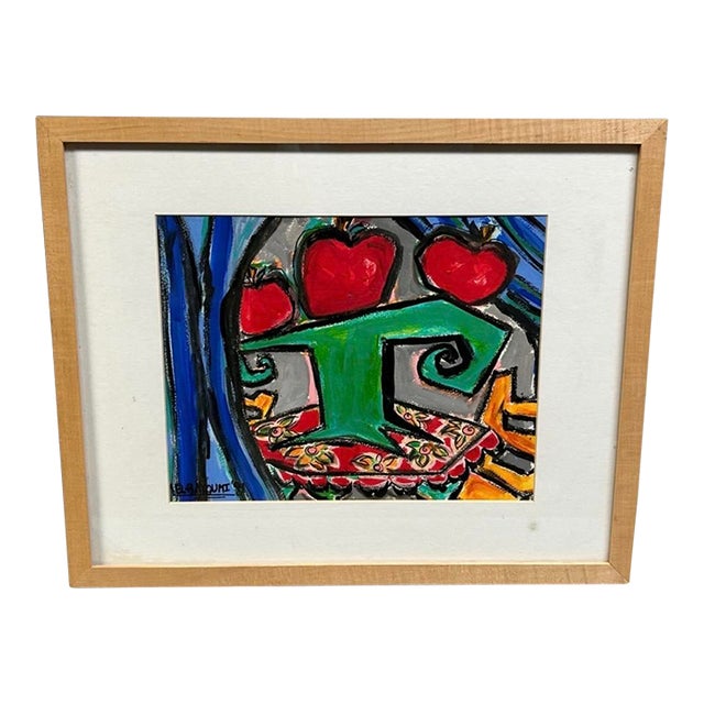 Mona A. El-Bayoumi “Apples and Braids” Original Mixed Media Painting, 1999 Exhibition Piece For Sale
