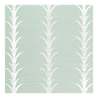 Schumacher X Celerie Kemble Acanthus Stripe Sisal Wallpaper in Seaglass & Chalk For Sale