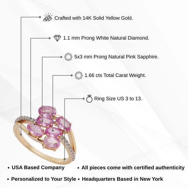 Art Nouveau 14k Yellow Gold 1.66ct Pink Sapphire & Diamond Cluster Bypass Ring Size 6 For Sale - Image 12 of 16