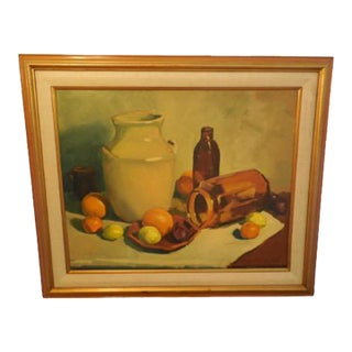 Vintage Impressionist Still Life Fruit & Jars Signed Framed Original For Sale