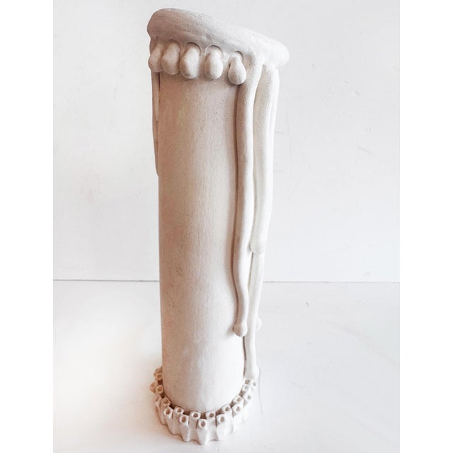 Late 20th Century Whimsical Vintage Bisque White Studio Pottery Vase For Sale - Image 5 of 6