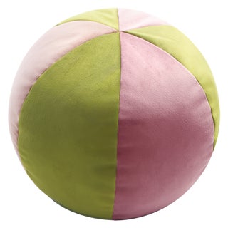 Velvet Ball Cushion in Pink and Green by Lo Decor For Sale