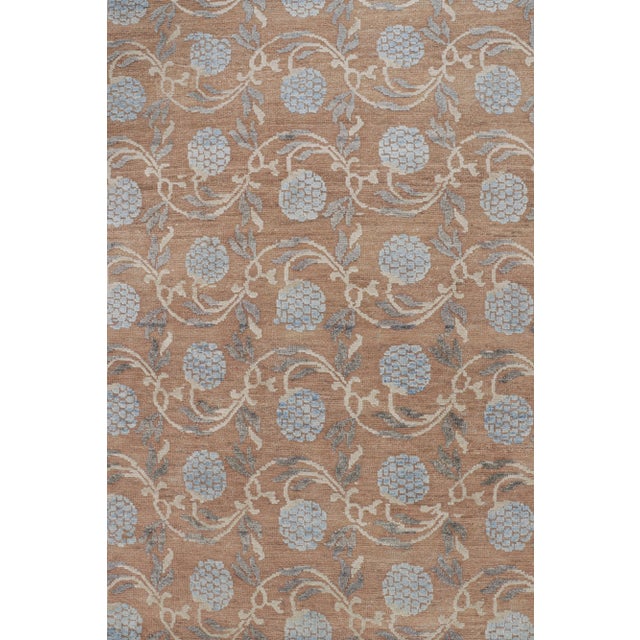 Rug & Kilim’s Modern Block Print Rug in Brown and Blue with Floral Patterns - 10x14 For Sale In New York - Image 6 of 7