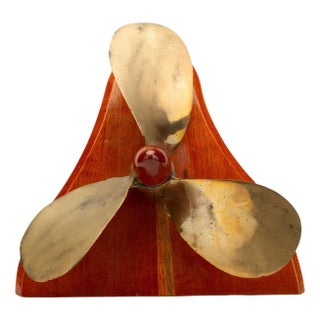 Mounted Bronze Nautical English Ships Propeller on Hardwood Stand For Sale