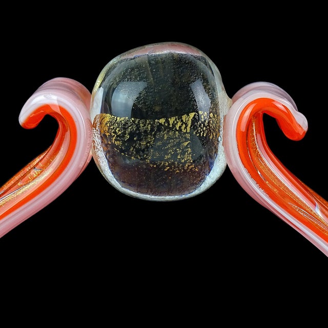 Glass Vintage Barbini Murano Persimmon Orange Gold Flecks Italian Art Glass Mid Century Flower Basket Vase For Sale - Image 7 of 7