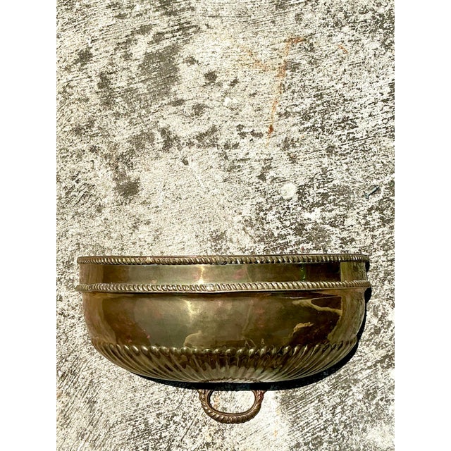 Metal Vintage Regency Brass Wall Pocket For Sale - Image 7 of 8