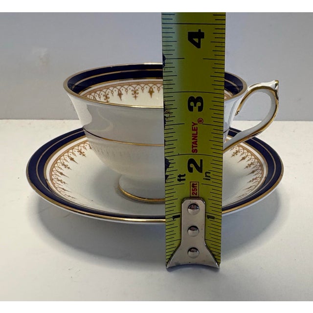 Vintage Aynsley Leighton Teacups & Saucers Set of 2 | Fine English Bone China | Navy Blue Gold Tea Cups | England 1646 For Sale In Indianapolis - Image 6 of 8