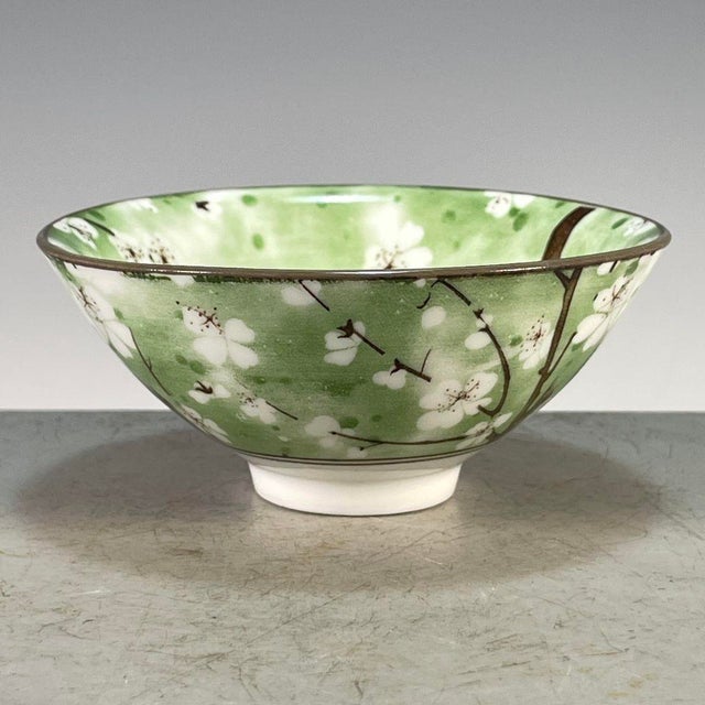 Chinese Green Ground Porcelain Bowl With Prunus Blossom Motif For Sale In Los Angeles - Image 6 of 9