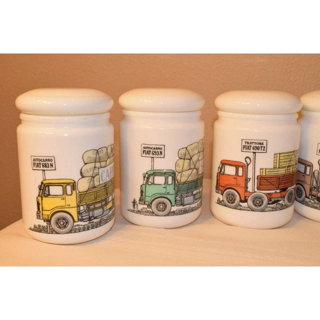 White Piero Fornasetti Opaque White Glass Jars and Covers made for Fiat - Set of 6 For Sale - Image 8 of 13