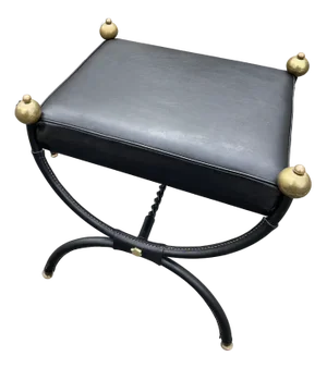 Leather Sheathed Ottomans by Jacques Adnet, 1950s, Set of 2