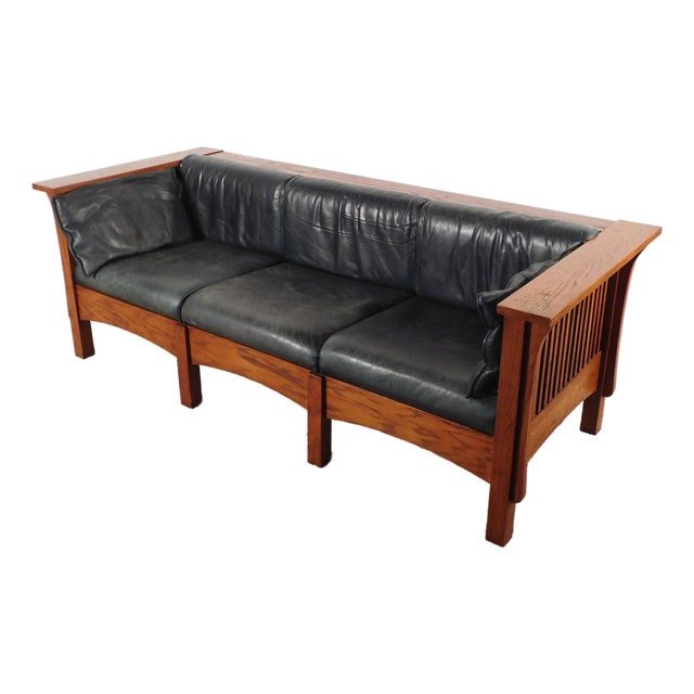 Vintage Kimball Furniture Antique Style Mission Prairie Arts & Crafts Oak Sofa For Sale