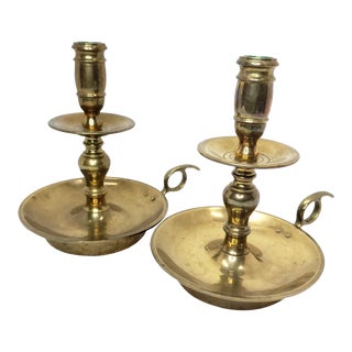 Vintage Solid Brass Candlestick Holders - a Pair For Sale
