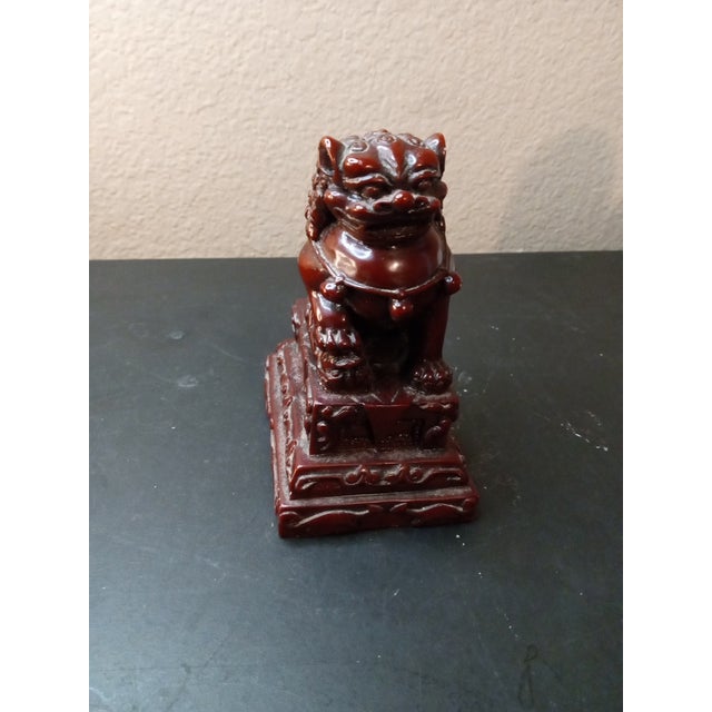 GORGEOUS Chinese Cinnabar 4" Pedestal Foo Dog Figurine This is a stunning Chinese cinnabar pedestal figurine of a Foo Dog,...