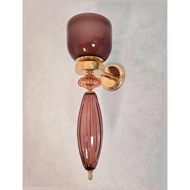 1990s 1990s Burgundy Murano Glass Pair of Sconces For Sale - Image 5 of 10
