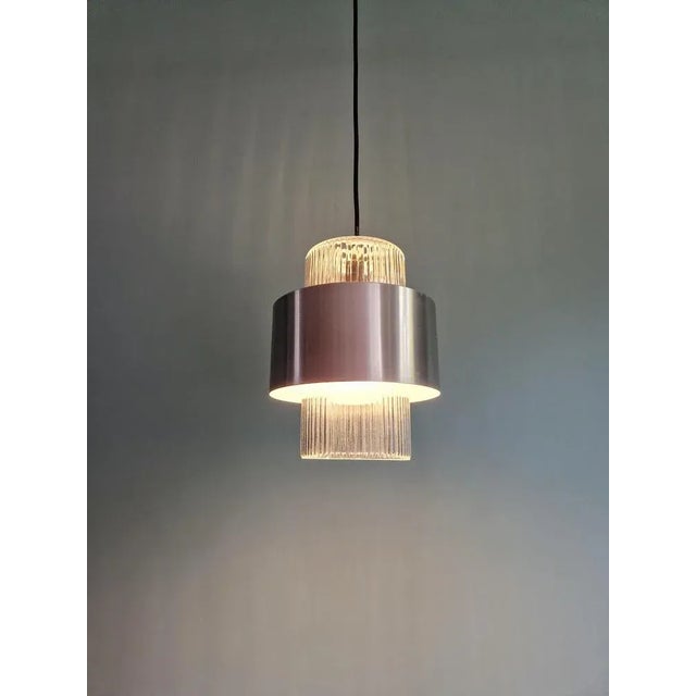 Scandinavian Glass and Silver Brushed Aluminum Pendant Light, 1960s For Sale - Image 4 of 15