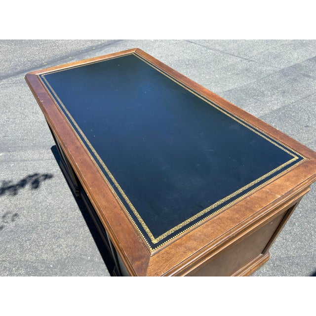 Chocolate Vintage Sligh Furniture Leather Top Mid Century Modern Campaign Executive Desk For Sale - Image 8 of 12