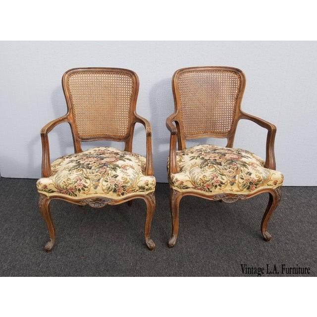 Vintage Mid Century French Provincial Country White Floral Cane Back Accent Chairs A Pair Chairish