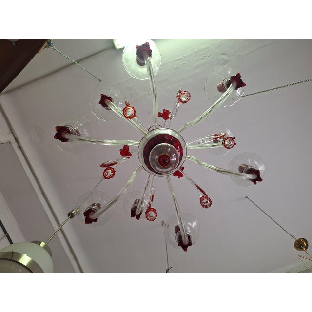 Early 21st Century Chandelier in Transparent and Ruby ​​red Glass in Galliano and Murano Iron For Sale - Image 5 of 18