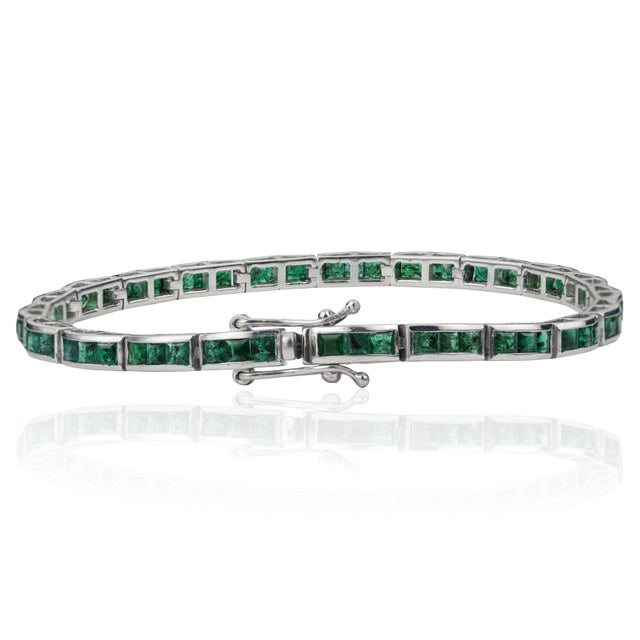 Not Yet Made - Made To Order Art Deco 5.74 Ct Natural Emerald Channel-Set Tennis Bracelet - New Year Gift For Sale - Image 5 of 13