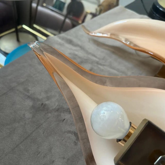 Metal Two 1970s Mid-Century Modern Pink Murano Glass Leaf Wall Sconces by Franco Luce For Sale - Image 7 of 18