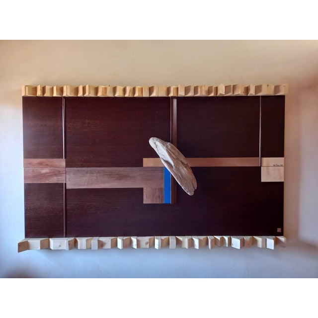 Wall panel by Pietro Meccani, 1993. A beautiful design piece composed of two elements and featuring inlays, bas-reliefs,...