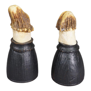 Antique Pair of Deer Antlers on Turned Black Wooden Mounts, ca.1920