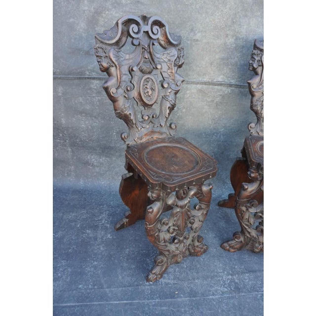 Gothic Early 20th Century European Gothic Carved Wood Chairs, Set of Two For Sale - Image 3 of 9
