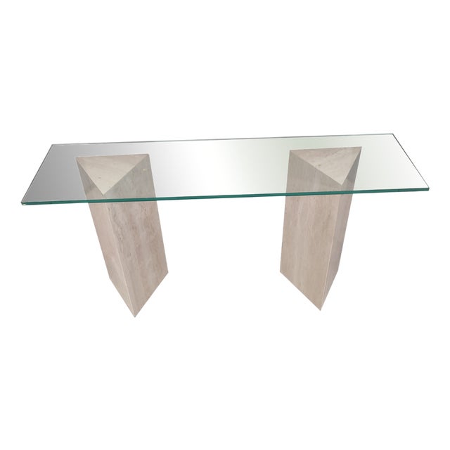 Vintage Tría Console Table in Italian Travertine and Marble by Joaquín Moll for Meddel, 1999 For Sale