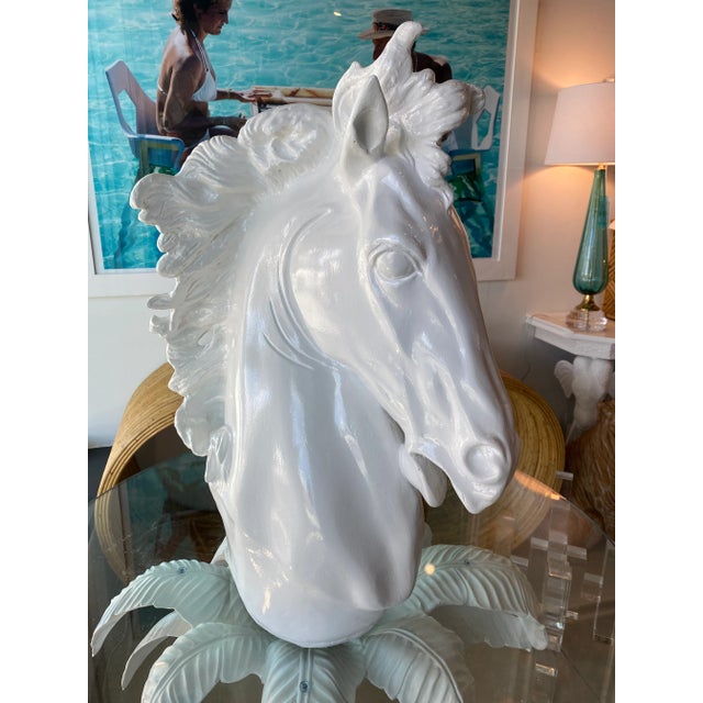 Paint Vintage Plaster White Lacquered Modern Large Horse Head Statue For Sale - Image 7 of 12