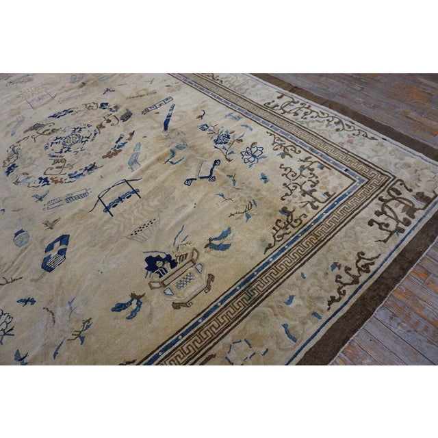 A White-Cream Background Color in Artistic Details of Chinese Motif Antique Peking Rug For Sale - Image 9 of 12