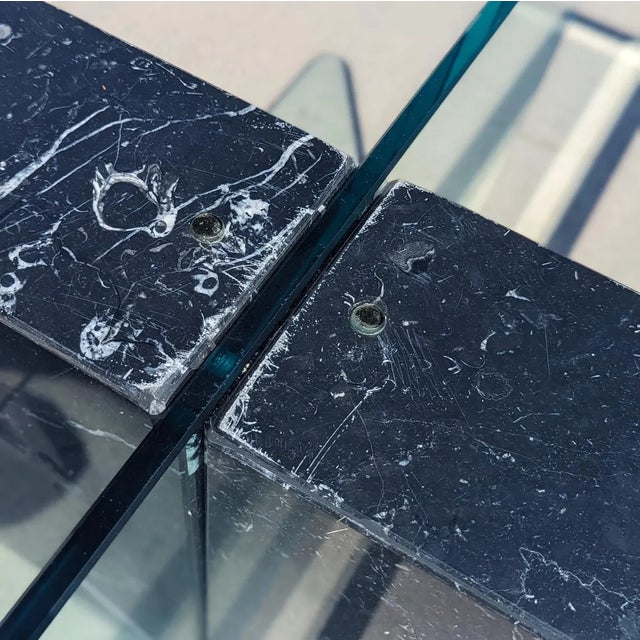 Postmodern Geometric Glass and Marble Coffee Table, 1980s, Mid-Century For Sale - Image 9 of 10