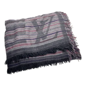 Louis Vuitton Dark Grey Stripe Cashmere Wool Shawl Scarf