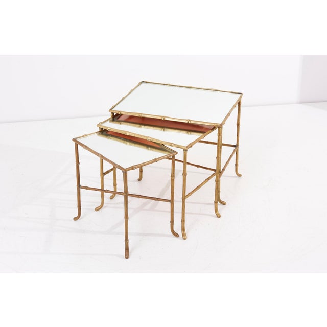 Nesting Tables with Mirrors by Maison Baguès, France, Set of 3 For Sale - Image 12 of 18
