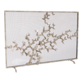 Aged Silver Butterfly Fire Screen Fireplace Screen For Sale