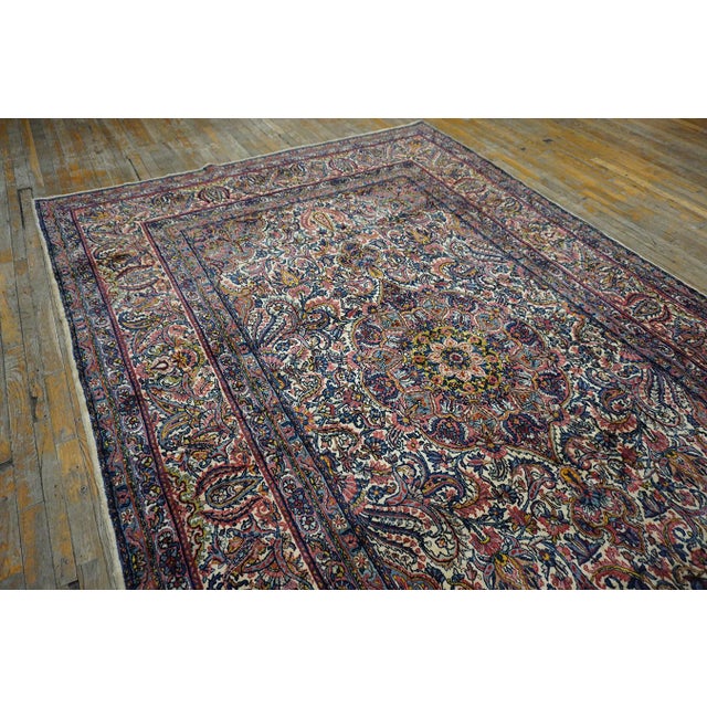 1920s Antique Floral Handknotted Wool Persian Kerman Hallway Runner Carpet Rug For Sale - Image 12 of 13