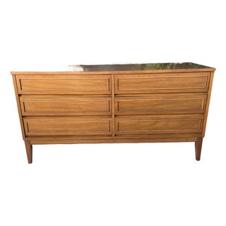Vintage Dixie Furniture Co. Walnut 6-Drawer Lowboy Dresser, Mid-Century Modern For Sale