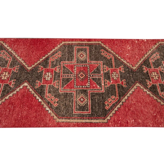 Vintage Turkish Handmade Red Geometric Wool Runner For Sale In New York - Image 6 of 13