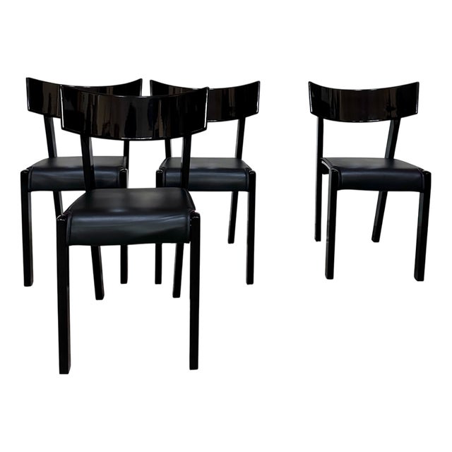 Tati Dining Chairs in High-Gloss Laquer with Reversible Leather Cushions by Ralf Lindberg for Gärsnäs, Sweden, 1990s, Set of 4 For Sale