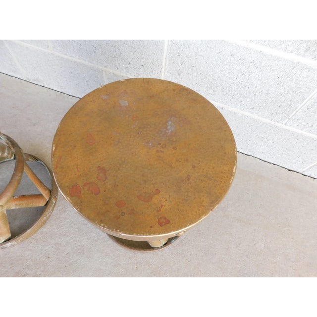 Mid Century Hammered Brass Stools - A Pair , Approx 60 years old. Questions? Please Ask. Good Vintage Condition, some...