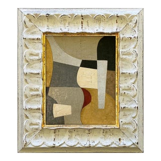 Contemporary Abstract Neutral Oil Painting in Vintage Off-White Frame For Sale