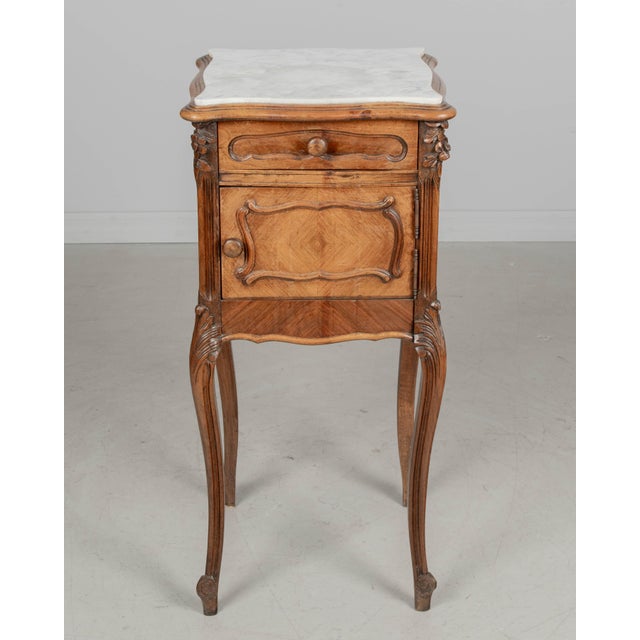 French Provincial French Louis XV Style Nightstand, Walnut With Marble Top, Circa 1900s For Sale - Image 3 of 9